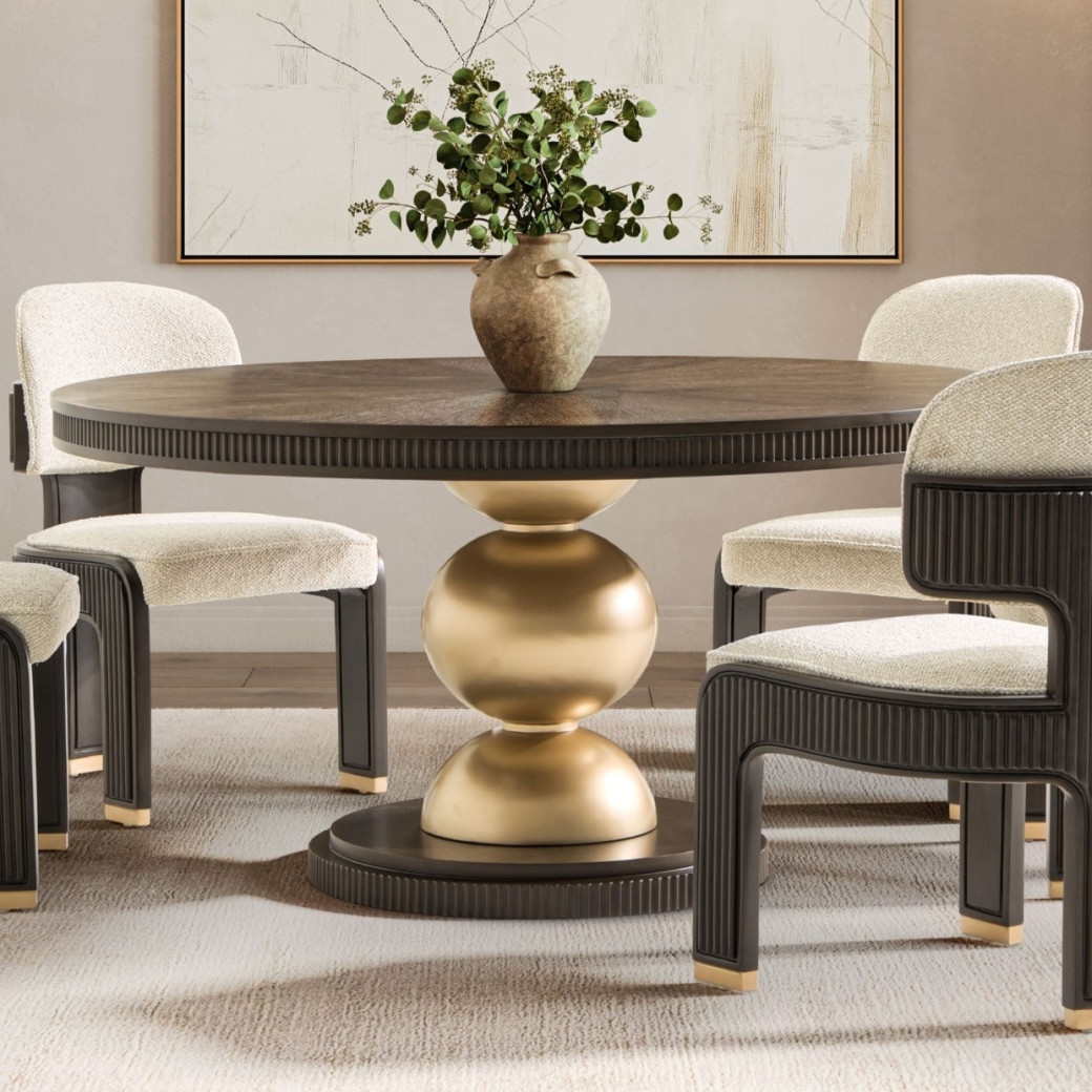 5PC Round Dining Table Espresso Finish West Kensington Collection by Michael Amini  9096001-417