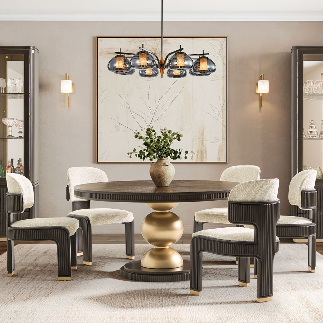 5PC Round Dining Table Espresso Finish West Kensington Collection by Michael Amini  9096001-417