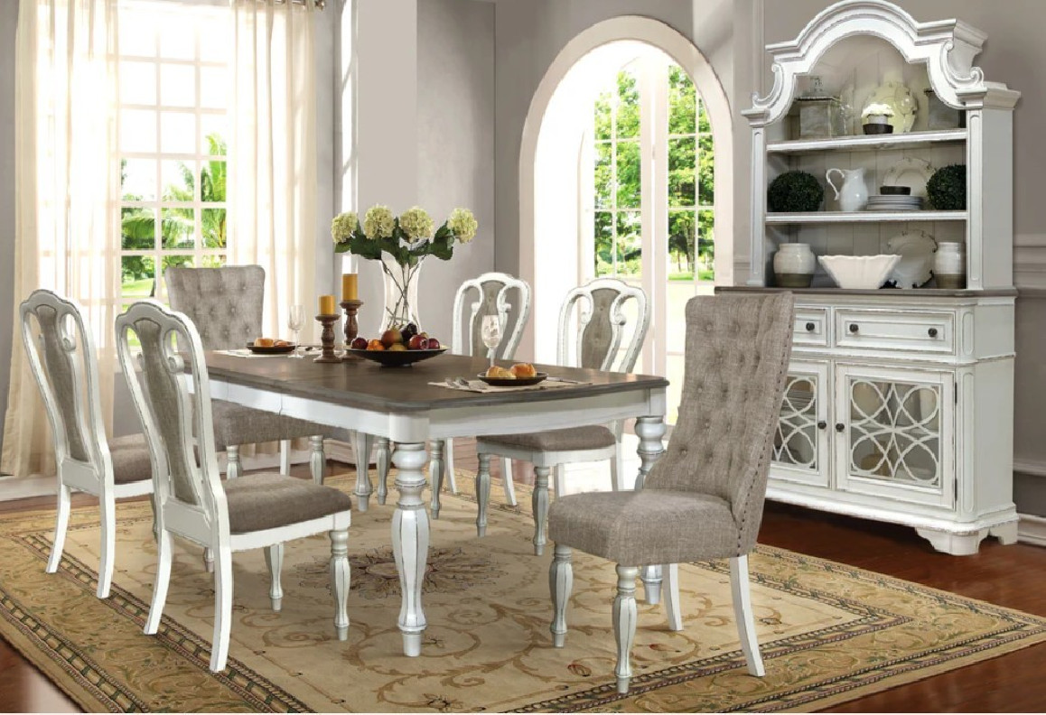 D738 7PC Dining Set Antique White Wash By McFerran Furnishings