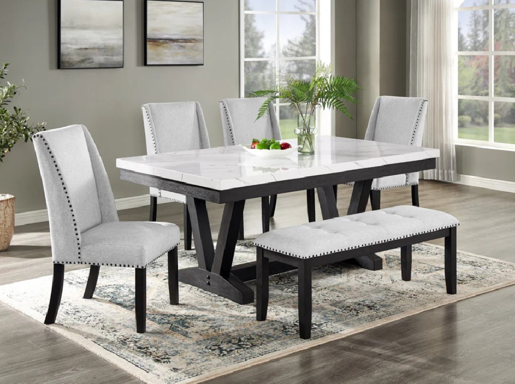 D4931 6PC Dining Set 4 Side Chairs & Bench By McFerran Furnishing