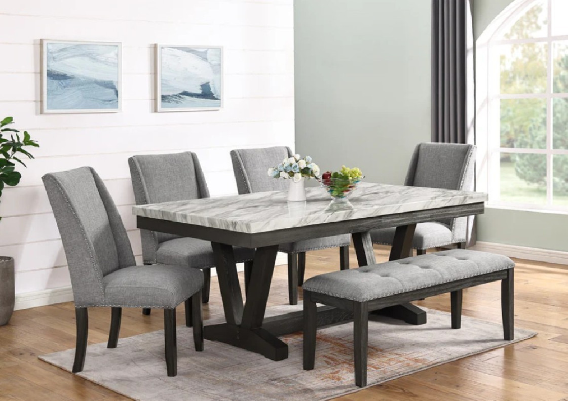 D4930 6PC Dining Set 4 Side Chairs & Bench By McFerran Furnishing