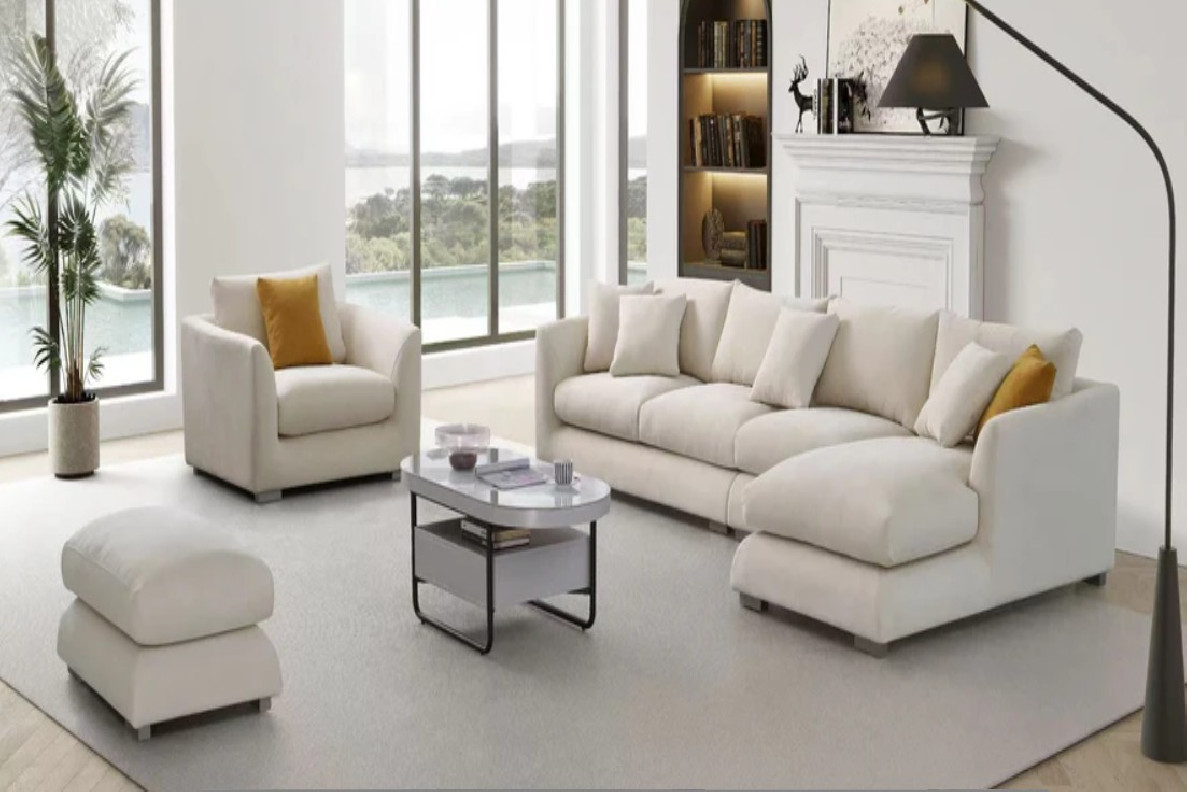 SF777 3PC Sectional Beige fabric with chaise by McFerran Home Furnishings