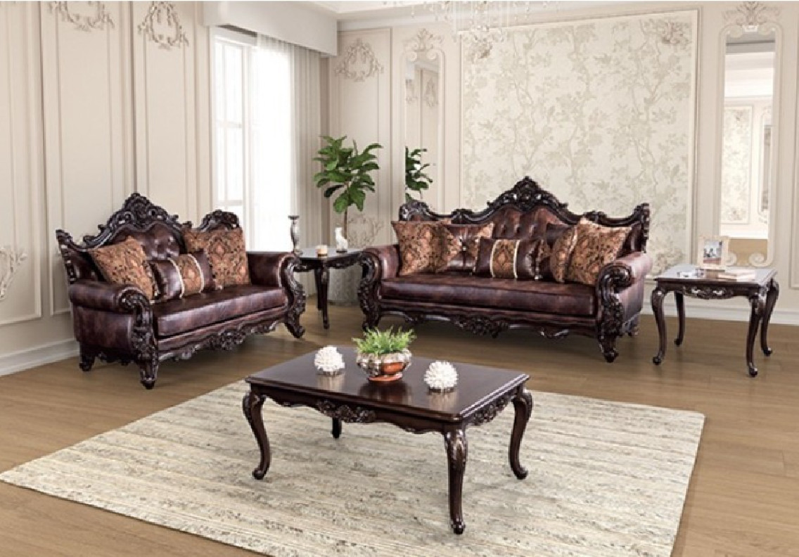 FM65005BR 2PC Sofa & Loveseat Victorian Style By Furniture of America