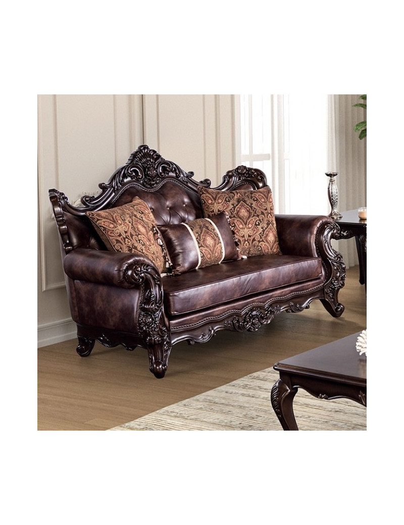 FM65005BR 2PC Sofa & Loveseat Victorian Style By Furniture of America