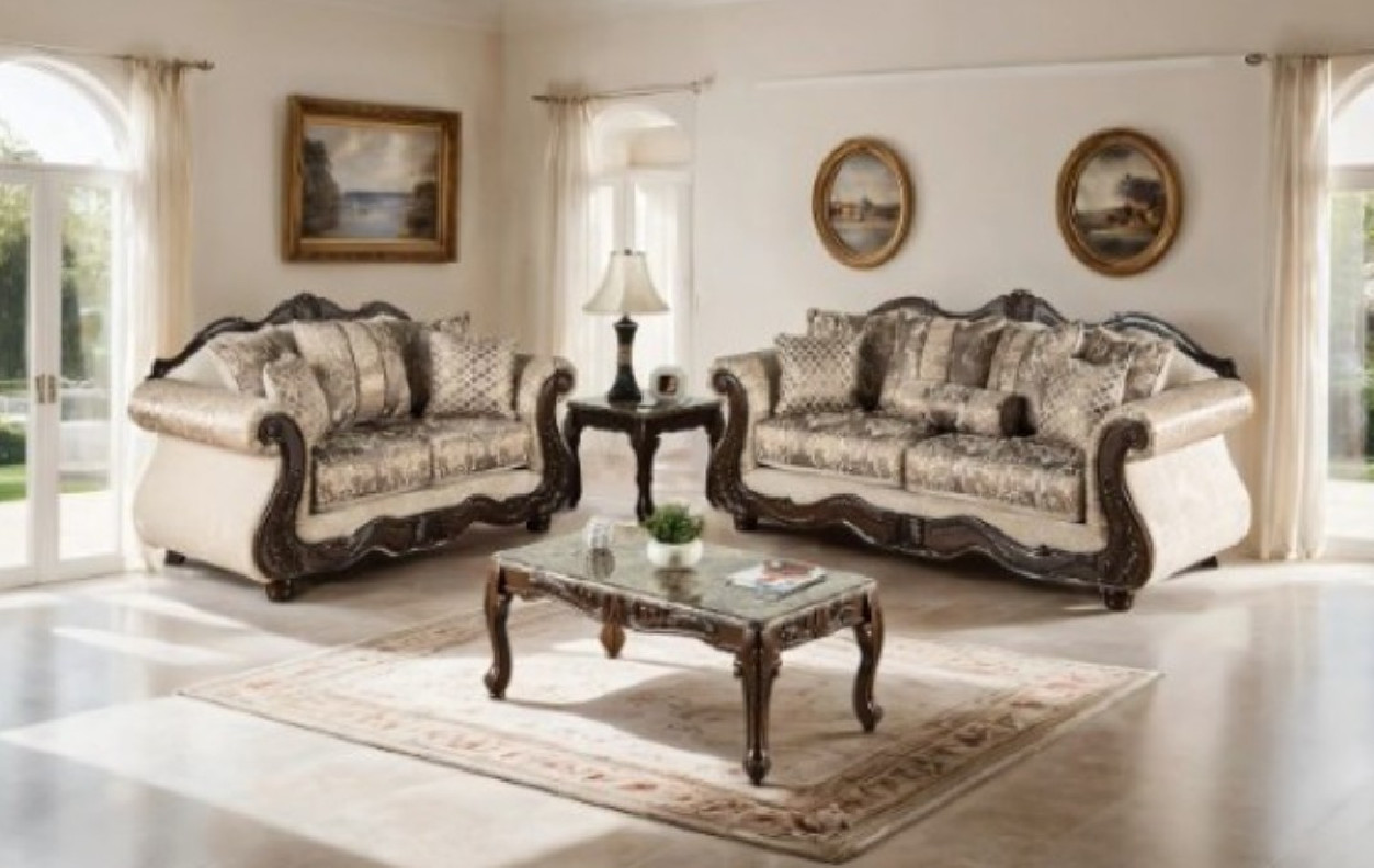 SM6450 2PC Sofa & Loveseat Traditional Style Light Brown/Dark Cherry By Furniture of America