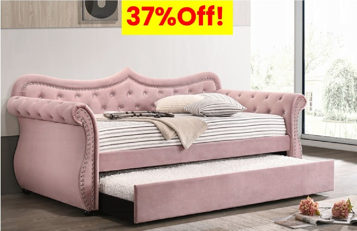 39420 Adkins Daybed W/Trundle (Twin) Pink Velvet by Acme Furniture