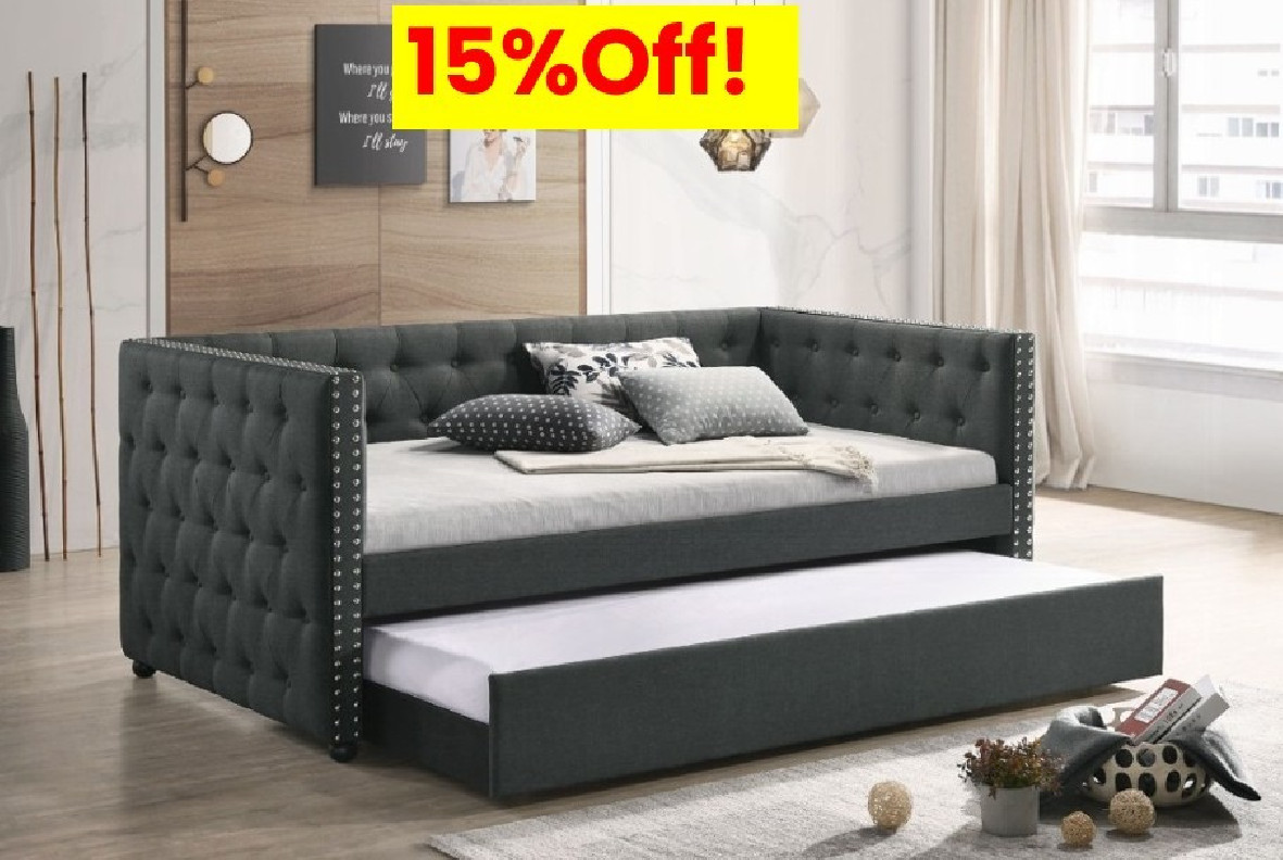 39450 Romona Daybed W/Trundle (Twin) Gray Fabric by Acme Furniture