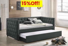 39450 Romona Daybed W/Trundle (Twin) Gray Fabric by Acme Furniture