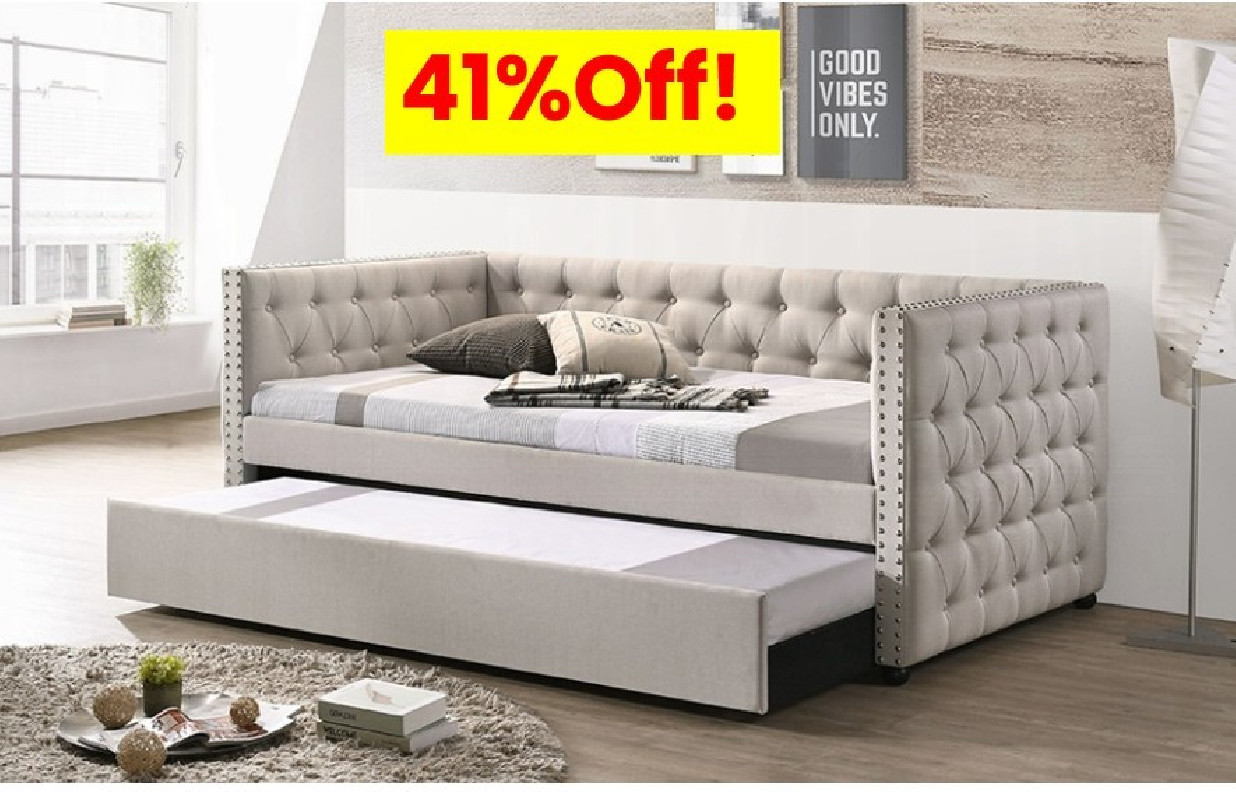 39445 Romona Daybed W/Trundle (Full) Beige Fabric by Acme Furniture