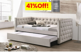 39445 Romona Daybed W/Trundle (Full) Beige Fabric by Acme Furniture