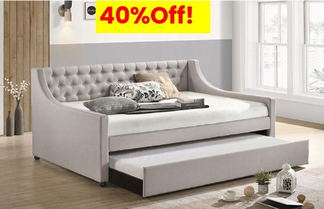 39385 Lianna Daybed W/Trundle (Full) Fog Fabric by Acme Furniture