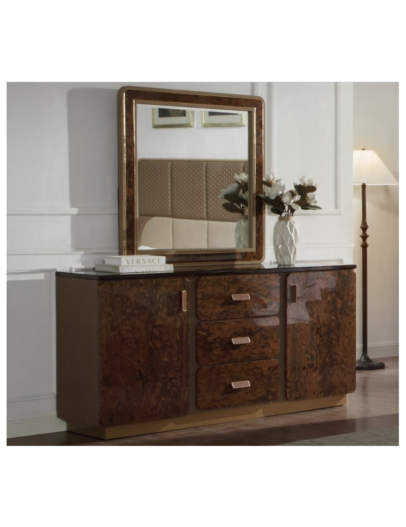 BD20031EK Marcelino Eastern King Bed  Brown & Beige Microfiber Leather & Glossy Wood Grain By Acme Furniture