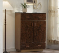 BD20031EK Marcelino Eastern King Bed  Brown & Beige Microfiber Leather & Glossy Wood Grain By Acme Furniture