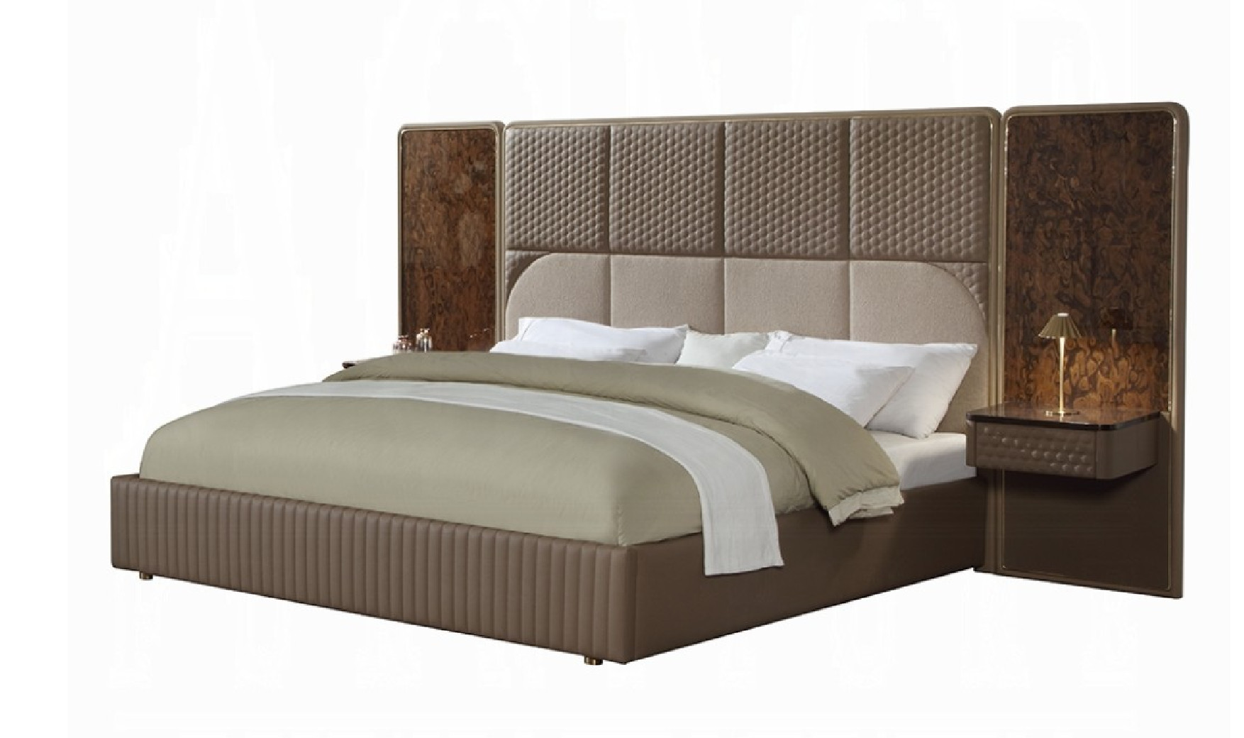 BD20031EK Marcelino Eastern King Bed  Brown & Beige Microfiber Leather & Glossy Wood Grain By Acme Furniture