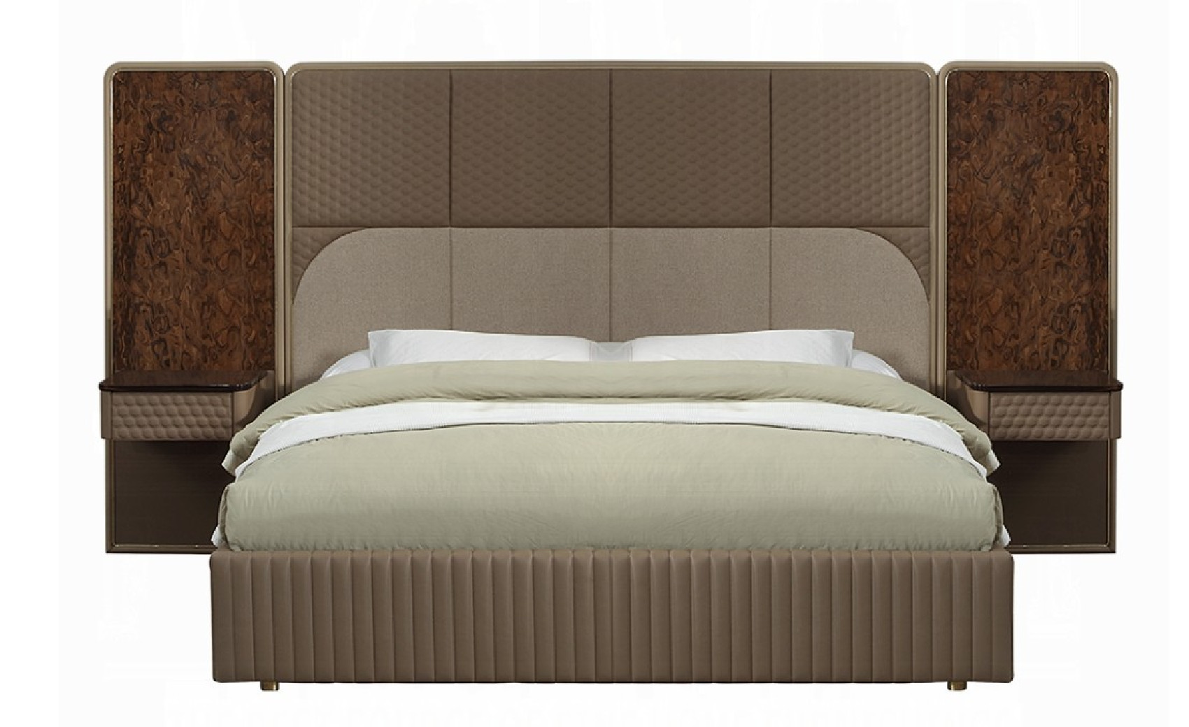 BD20031EK Marcelino Eastern King Bed  Brown & Beige Microfiber Leather & Glossy Wood Grain By Acme Furniture