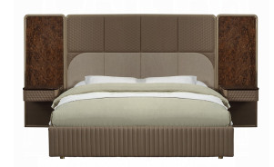 BD20031EK Marcelino Eastern King Bed  Brown & Beige Microfiber Leather & Glossy Wood Grain By Acme Furniture