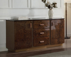 BD20031EK Marcelino Eastern King Bed  Brown & Beige Microfiber Leather & Glossy Wood Grain By Acme Furniture