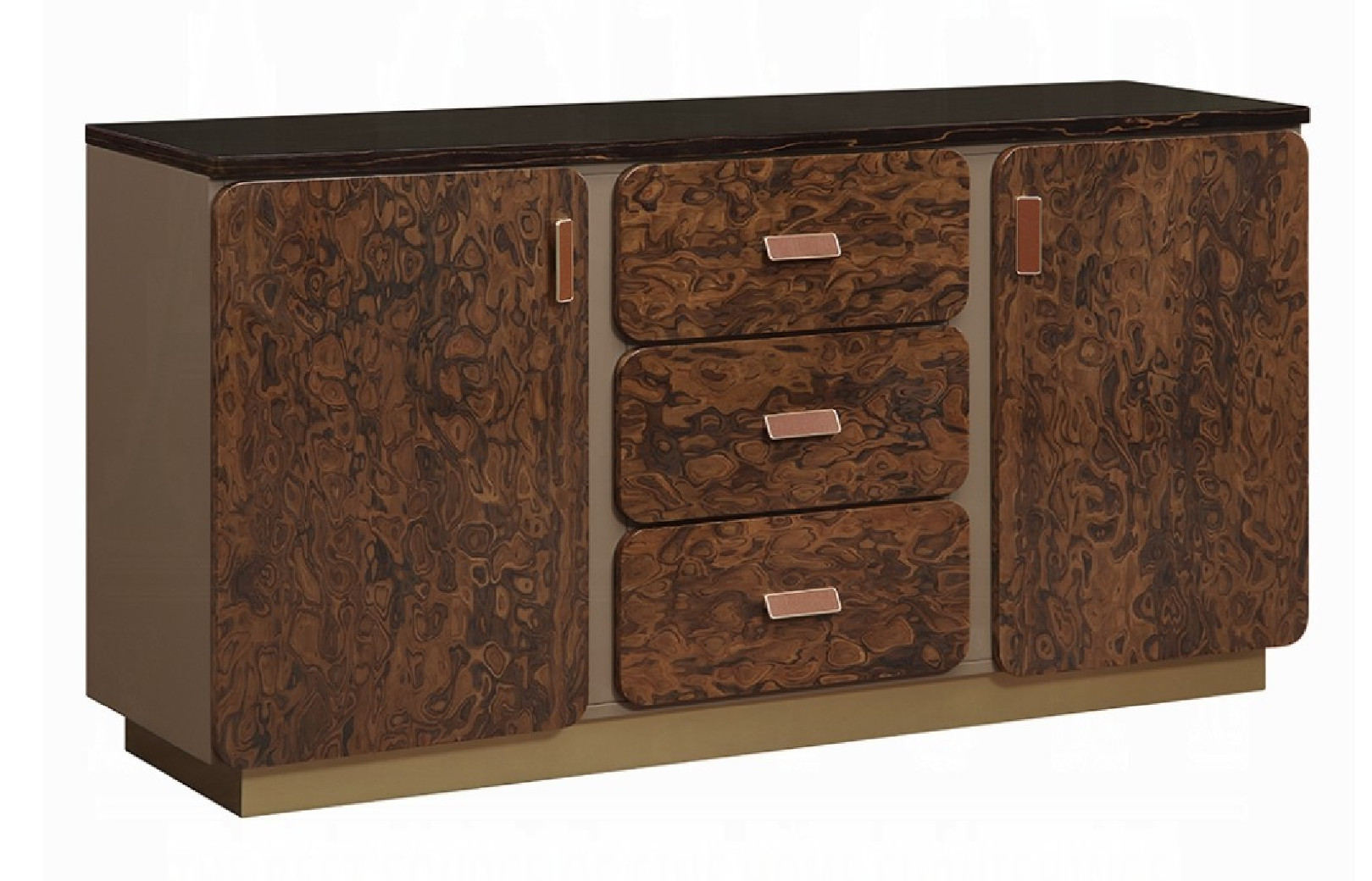 BD20031EK Marcelino Eastern King Bed  Brown & Beige Microfiber Leather & Glossy Wood Grain By Acme Furniture