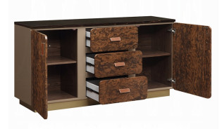 BD20031EK Marcelino Eastern King Bed  Brown & Beige Microfiber Leather & Glossy Wood Grain By Acme Furniture