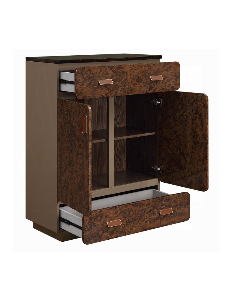 BD20031EK Marcelino Eastern King Bed  Brown & Beige Microfiber Leather & Glossy Wood Grain By Acme Furniture