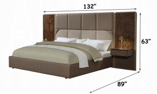 BD20031EK Marcelino Eastern King Bed  Brown & Beige Microfiber Leather & Glossy Wood Grain By Acme Furniture
