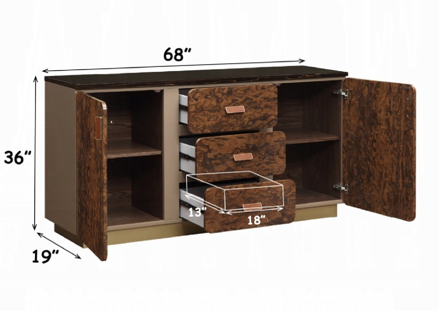 BD20031EK Marcelino Eastern King Bed  Brown & Beige Microfiber Leather & Glossy Wood Grain By Acme Furniture