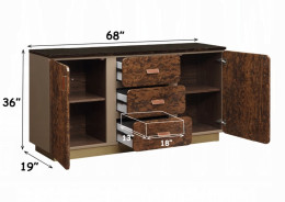 BD20031EK Marcelino Eastern King Bed  Brown & Beige Microfiber Leather & Glossy Wood Grain By Acme Furniture