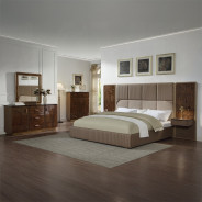 BD20031EK Marcelino Eastern King Bed  Brown & Beige Microfiber Leather & Glossy Wood Grain By Acme Furniture