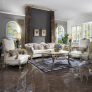 54877 Accent Chair Pearl Synthetic Leather /Fabric Dresden Gold Patina Collection by Acme Furniture