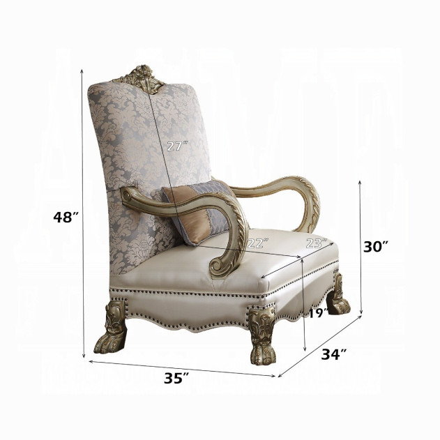 54877 Accent Chair Pearl Synthetic Leather /Fabric Dresden Gold Patina Collection by Acme Furniture
