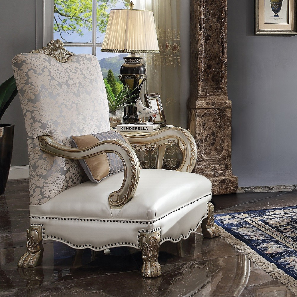 54877 Accent Chair Pearl Synthetic Leather /Fabric Dresden Gold Patina Collection by Acme Furniture