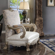 54877 Accent Chair Pearl Synthetic Leather /Fabric Dresden Gold Patina Collection by Acme Furniture