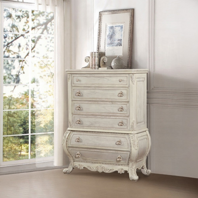 27016 Antique White Finish Chest Ragenardus Collection By Acme Furniture
