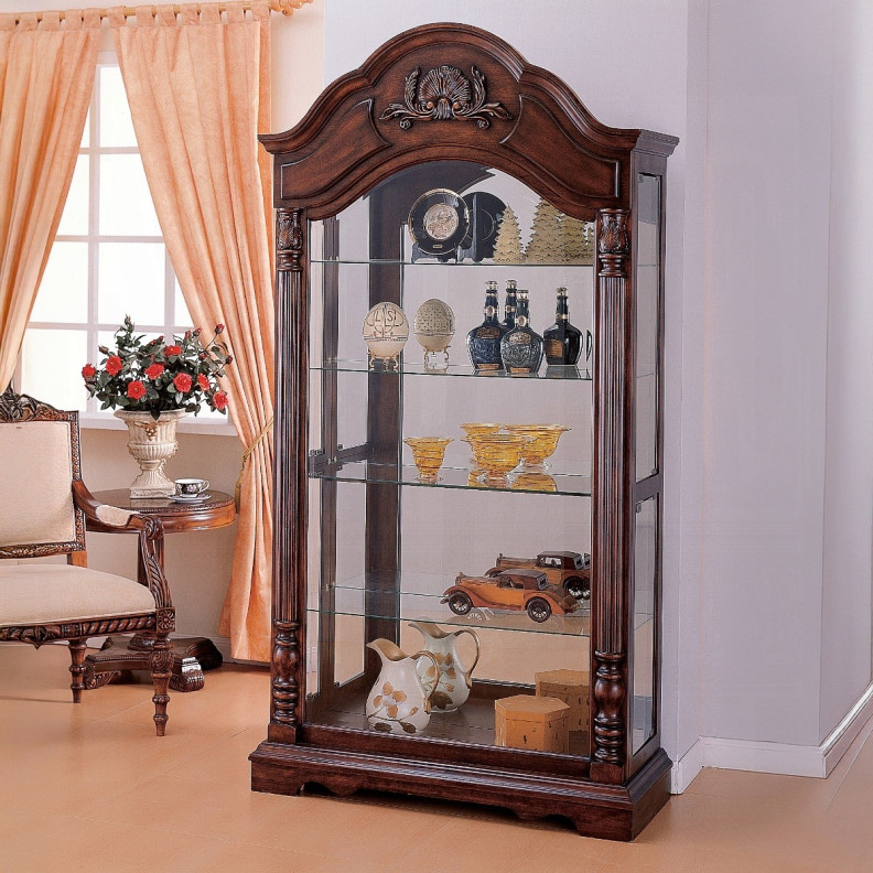 90054 Cherry Finish Curio Cabinet Acme Denton Collection