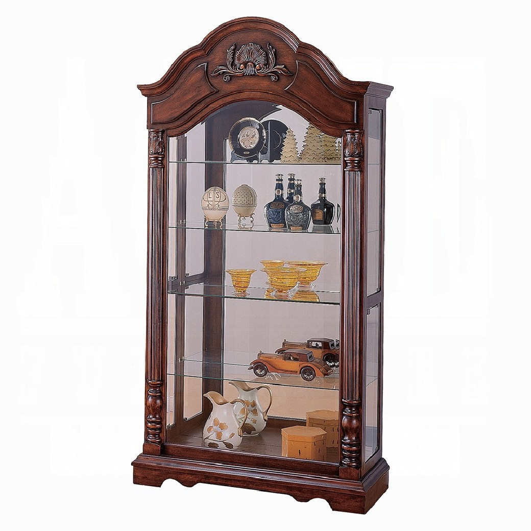 90054 Cherry Finish Curio Cabinet Acme Denton Collection