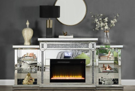 AC00518 Noralie Collection Mirrored & Faux Diamonds. LED  Fireplace By Acme Furniture
