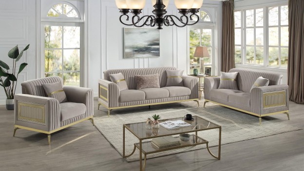 2PC Sofa & Loveseat Taupe...