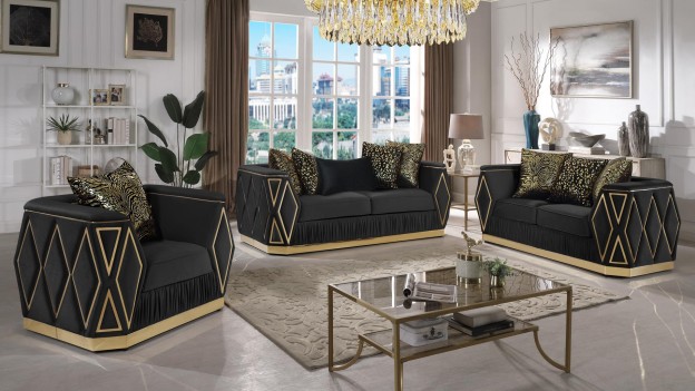 2PC Sofa & Loveseat Black...