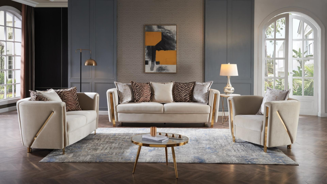 2PC Sofa & Loveseat Beige Fabric Chanelle Collection By Galaxy Home Furnishings