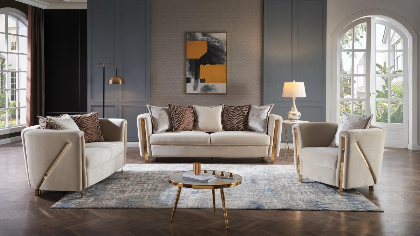 2PC Sofa & Loveseat Beige Fabric Chanelle Collection By Galaxy Home Furnishings