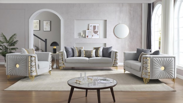 2PC Sofa & Loveseat Gray...