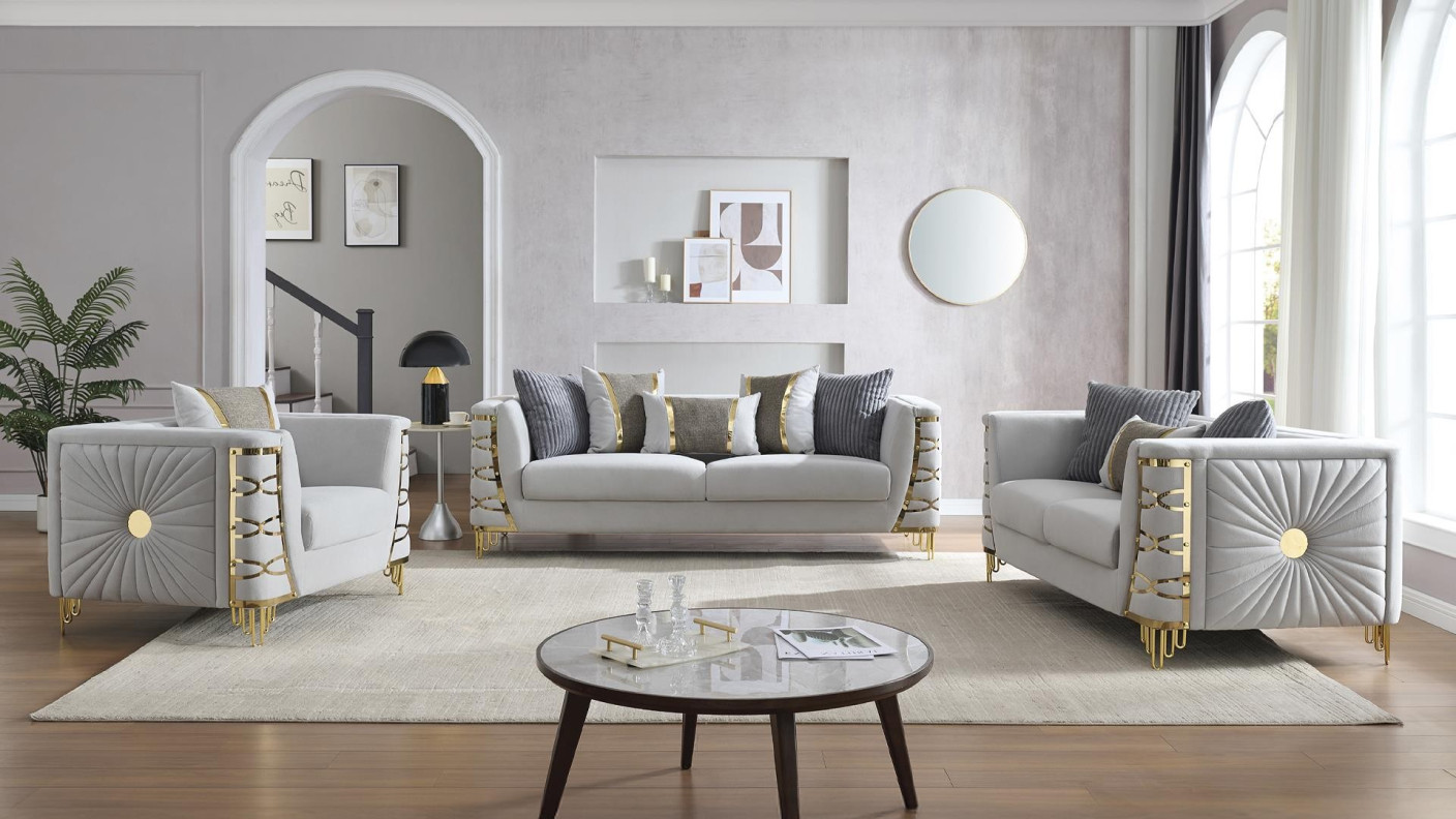 2PC Sofa & Loveseat Gray Fabric Contessa By Galaxy Home Furnishings