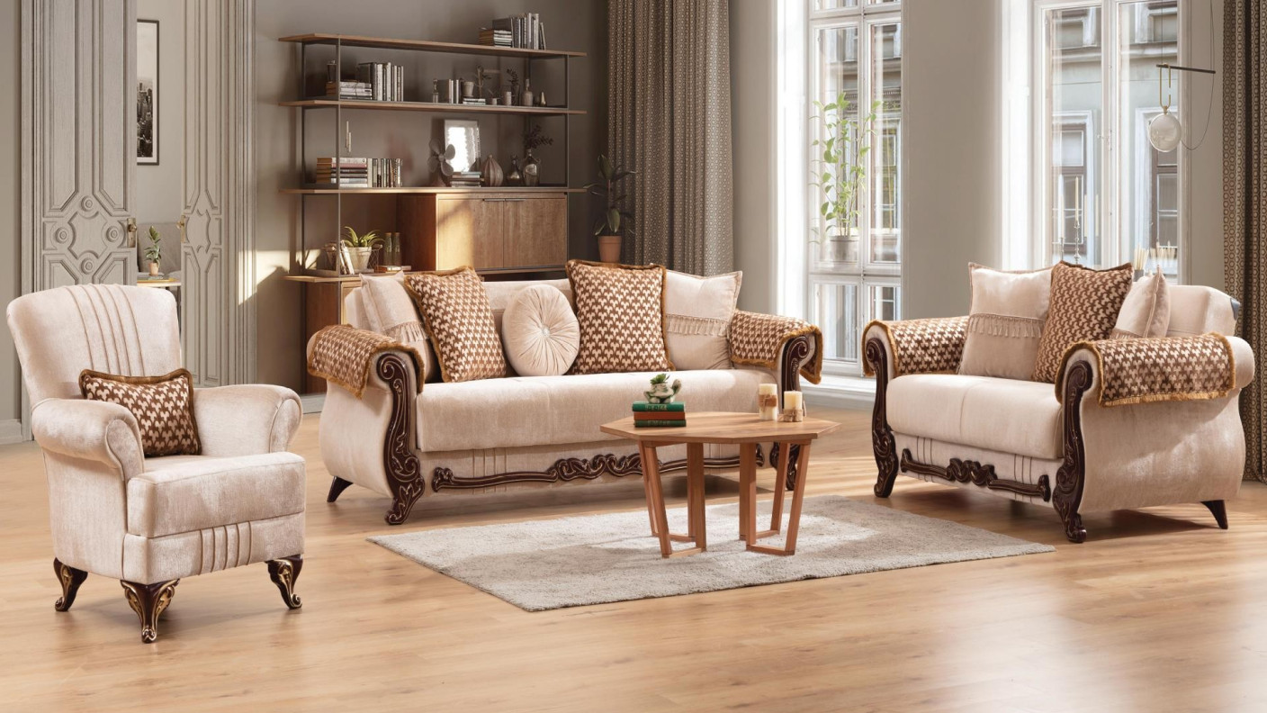 2PC Sofa & Loveseat Beige Fabric Carmen By Galaxy Home Furnishings