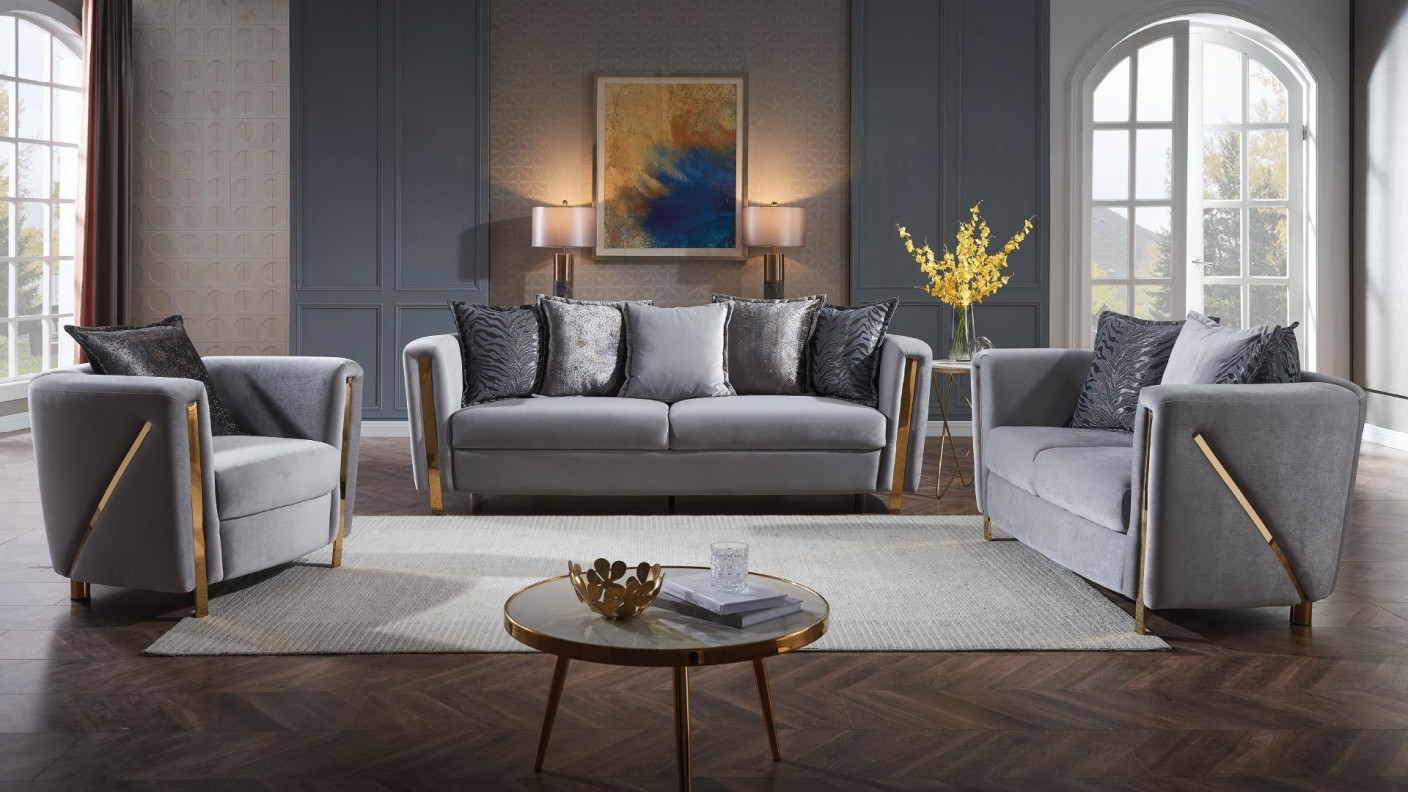 2PC Sofa & Loveseat Gray Fabric Chanelle By Galaxy Home Furnishings
