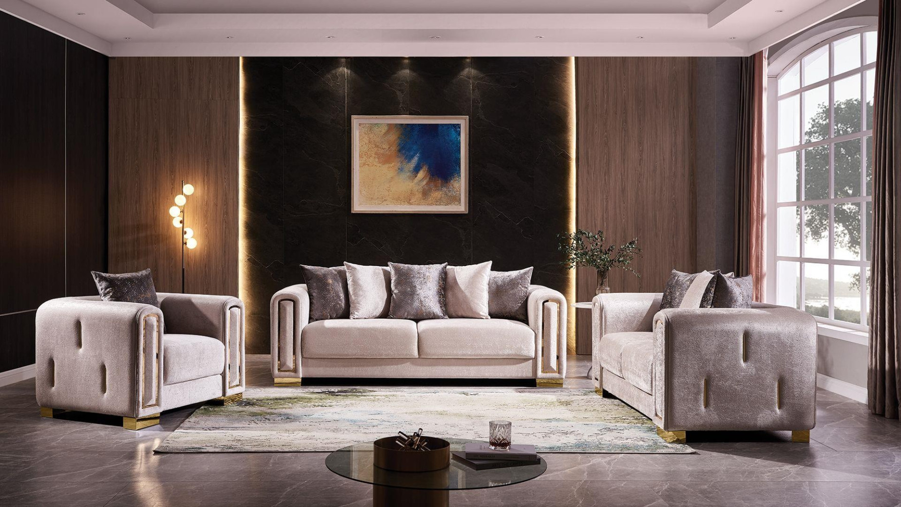 2PC Sofa & Loveseat Beige Fabric Impreza Collection By Galaxy Home Furnishings