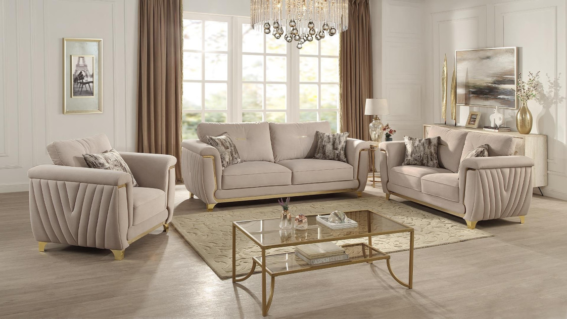 2PC Sofa & Loveseat Beige Fabric Leena Collection By Galaxy Home Furnishings