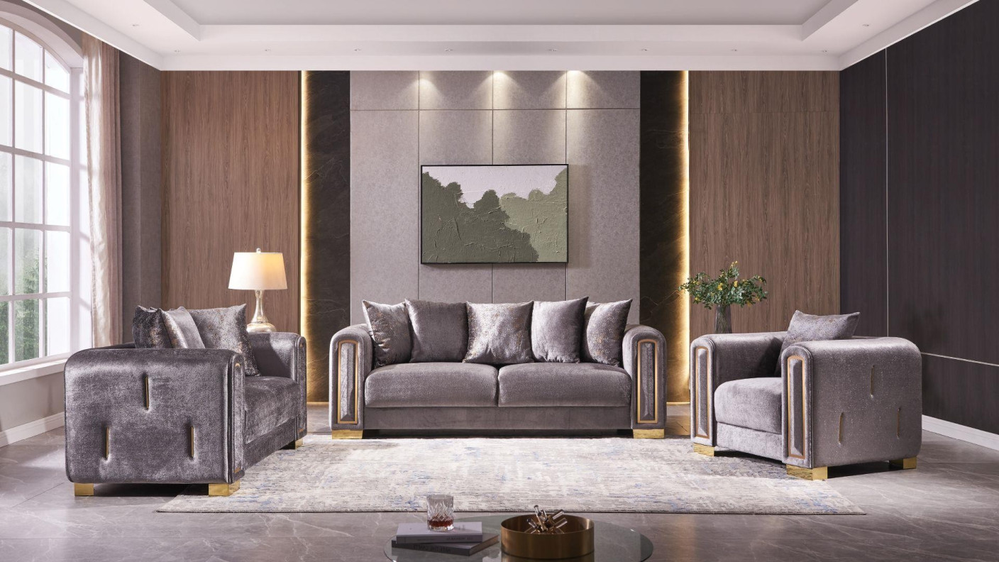2PC Sofa & Loveseat Silver Fabric Impreza Collection By Galaxy Home Furnishings