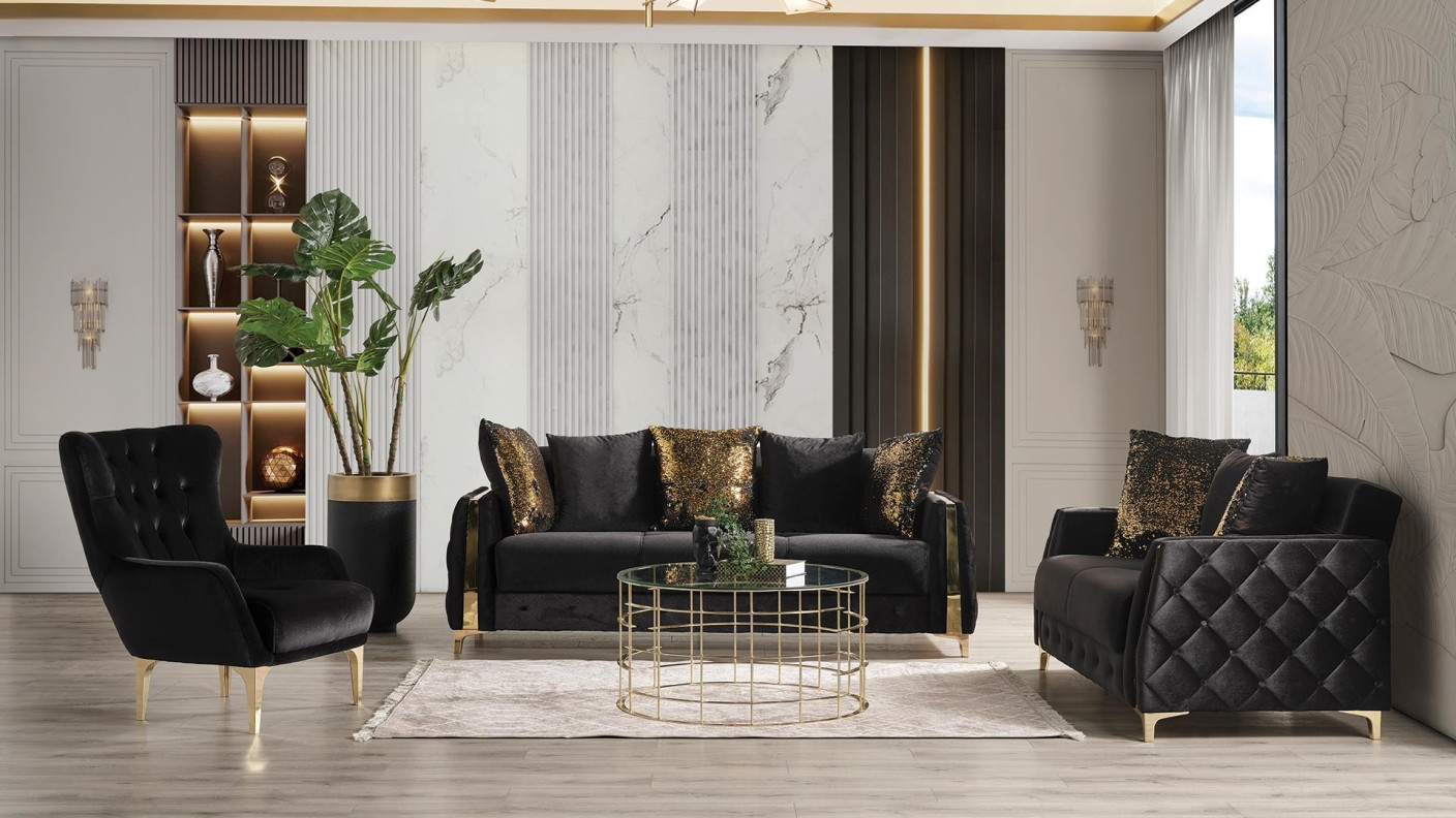 2PC Sofa & Loveseat Black Fabric Lust Collection By Galaxy Home Furnishings