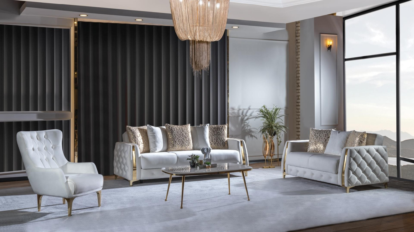2PC Sofa & Loveseat Off White Fabric Lust Collection By Galaxy Home Furnishings