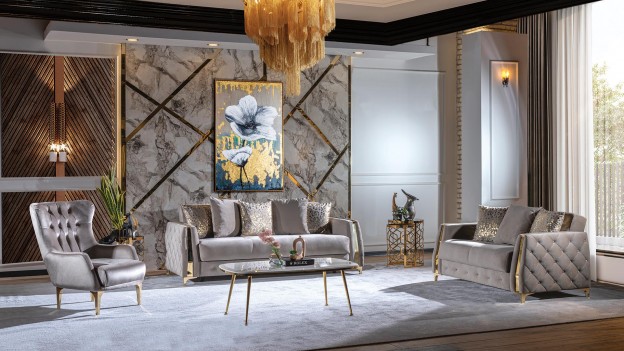 2PC Sofa & Loveseat Taupe...